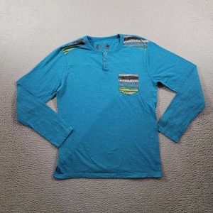 SGR Shirt Mens Large Blue Henley Tribal Pattern Solid Long‎ Sleeve Casual Tee
